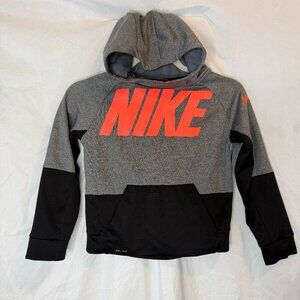 Nike Pullover Hoodie Size Small 6-7y Boys Youth Orange Logo Swoosh Black Grey 7L
